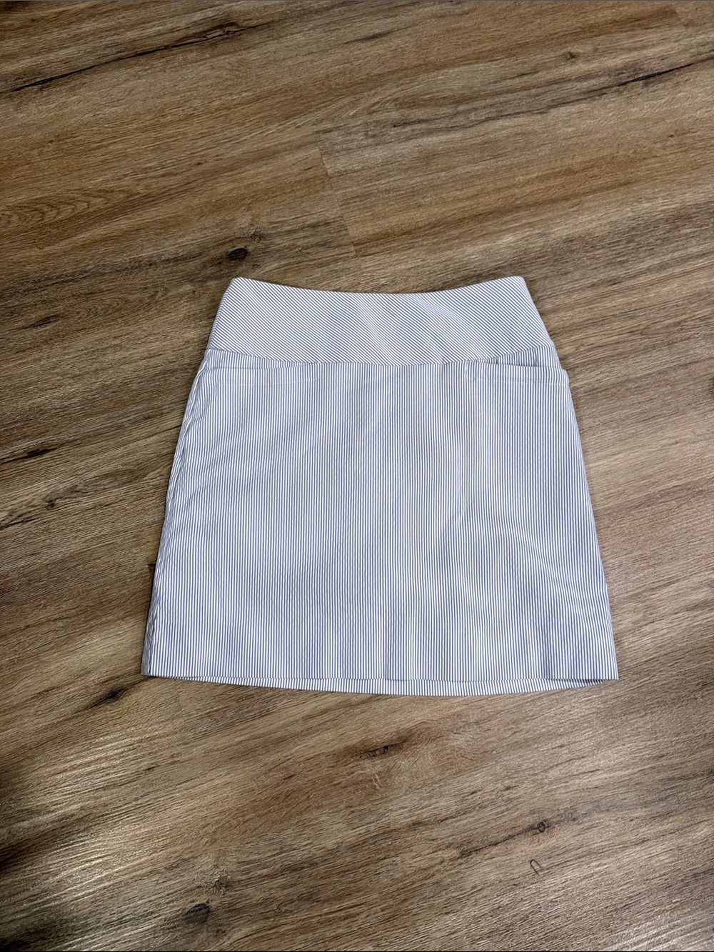 Striped White and Light Blue Seersucker Mini Skirt Skort